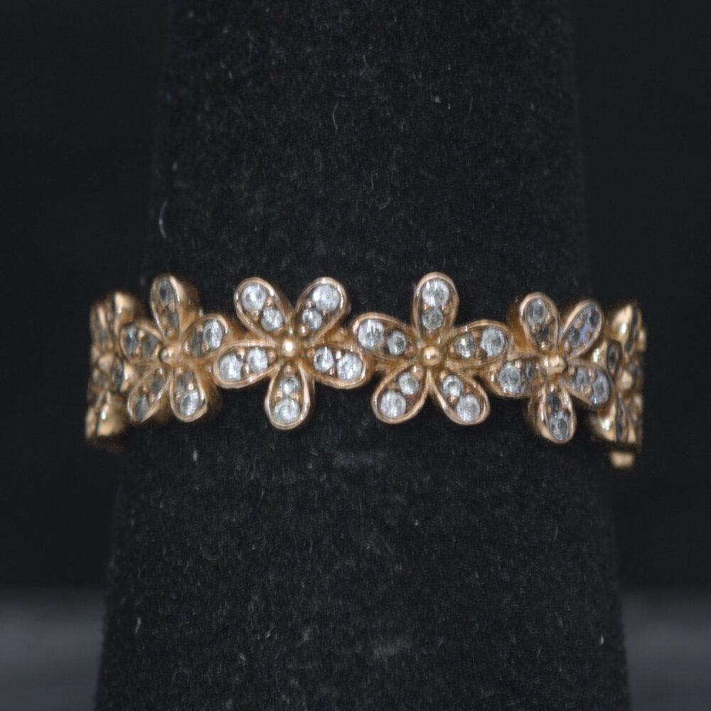 Pandora - Vintage 14k Rose Gold Plated CZ Floral Crown Band - Size 6